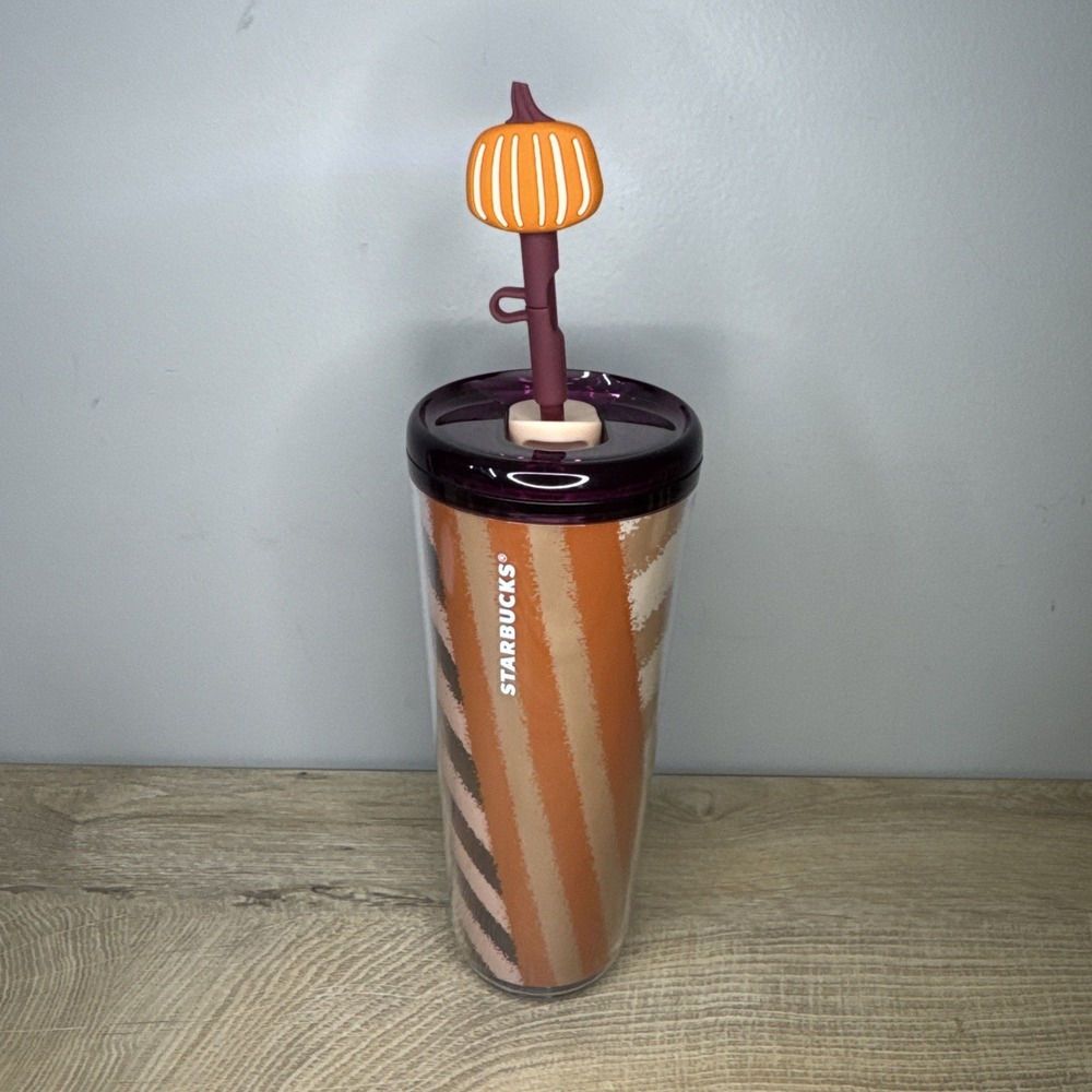 Starbucks Swirl Tumbler Cold Cup Pumpkin Straw Topper Fall Autumn Orange Brown